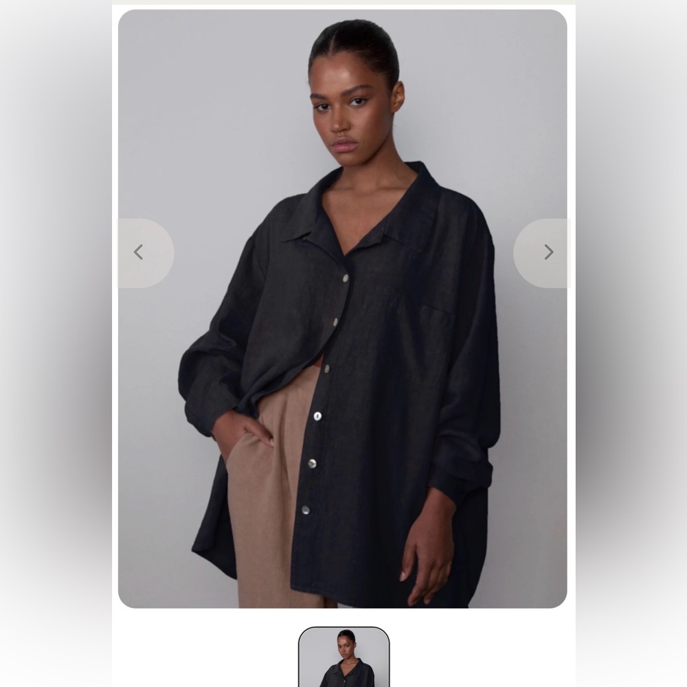 Bohéme 100% linen Charcoal Button-Down Shirt S/M - Picture 5 of 6